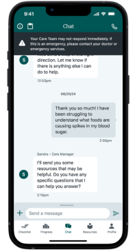 EASY Connect App displaying a text message conversation